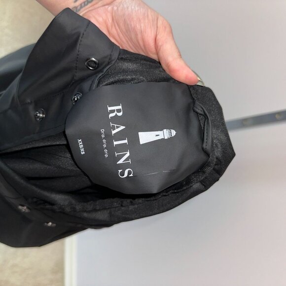 RAINS of Denmark Long Raincoat Jacket Hooded Parka Black Size XXS/XS Unisex - Picture 4 of 6